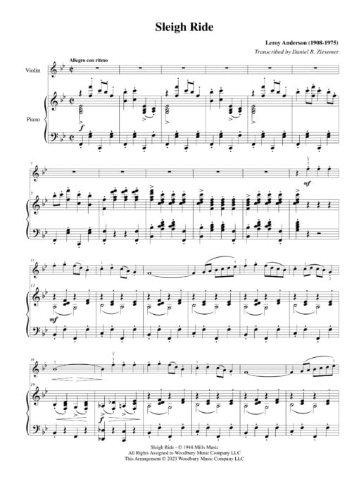Sleigh Ride - Concert Transcription for Violin and Piano - Image 2